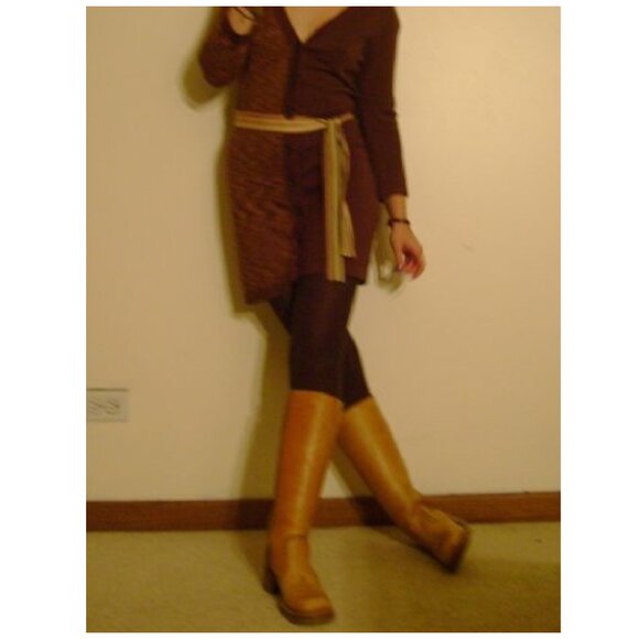 Vintage 70s Leather Square Toe Campus Boots Brown Tan Braided | Size 5.5 - Picture 2 of 15